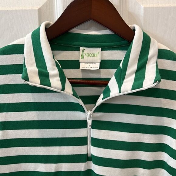 Zucchini Boys green and white preppy striped polo w/zipper - Picture 10 of 11